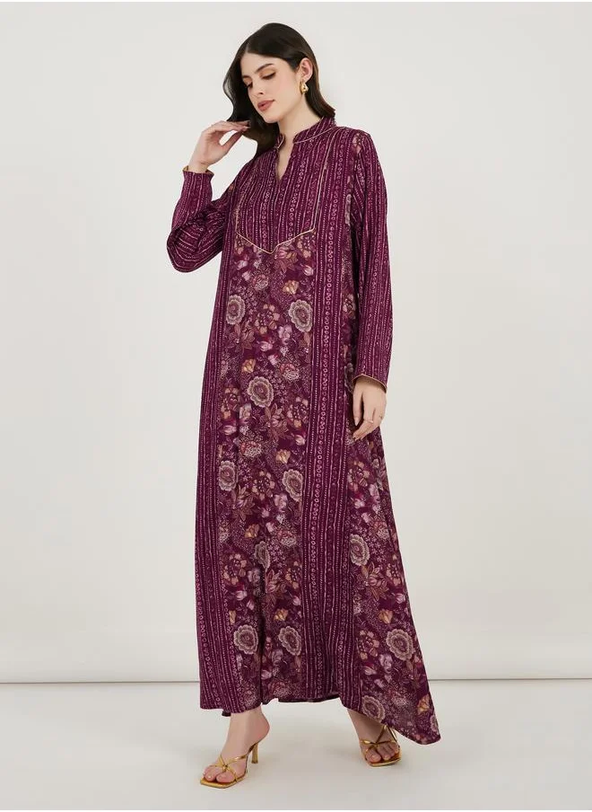 Maxim Creation Maxim Creation Floral Print Collared Kaftan