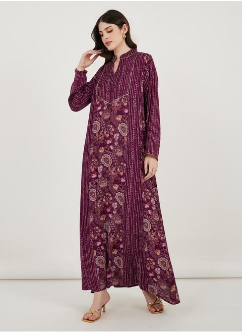Maxim Creation Floral Print Collared Kaftan