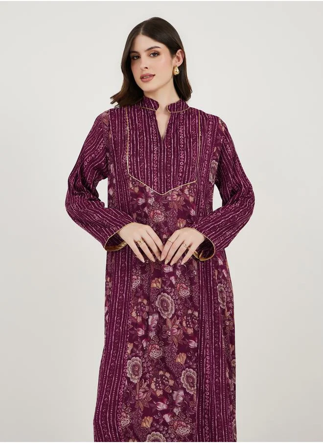 Maxim Creation Maxim Creation Floral Print Collared Kaftan