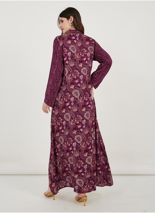 Maxim Creation Floral Print Collared Kaftan