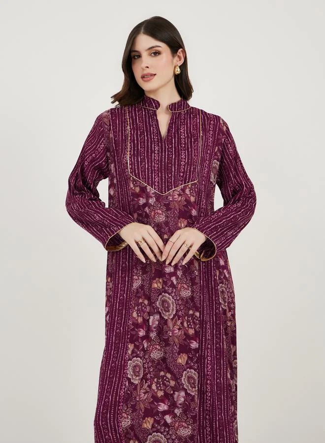 مكسيم كريشن قفطان طويل بياقة وطبعة زهور