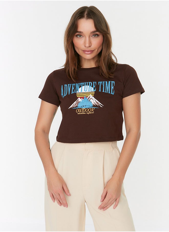 trendyol - T-Shirt - Brown - Crop - Image 1