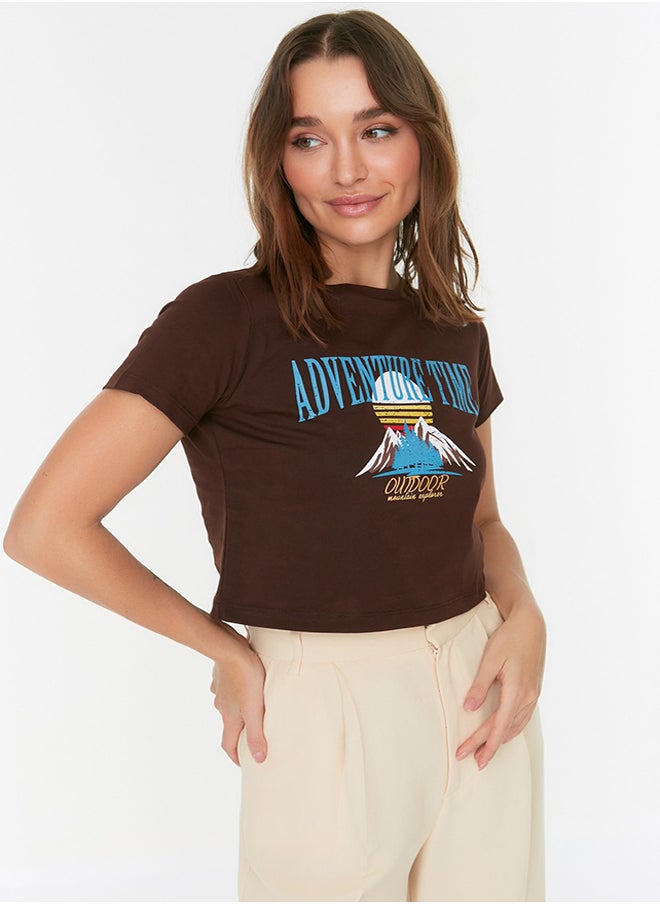trendyol - T-Shirt - Brown - Crop - Image 1
