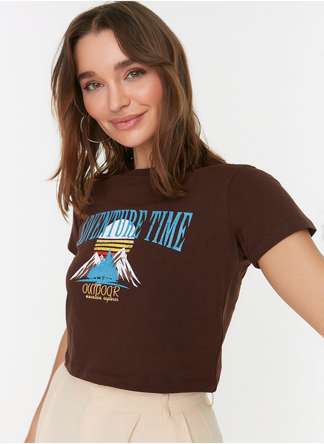 trendyol - T-Shirt - Brown - Crop - Image 1