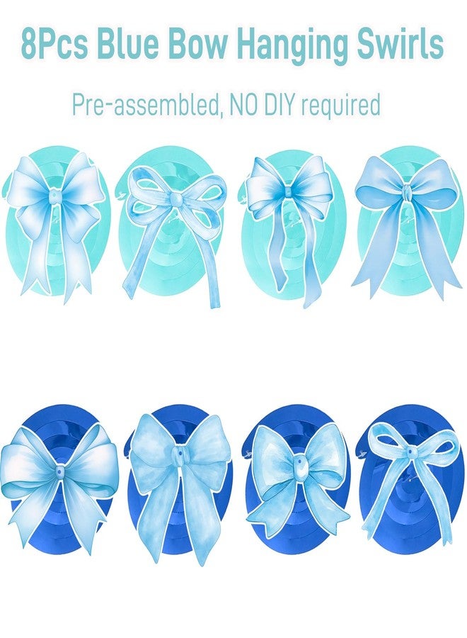 Haptda Blue Bow Birthday Banner Garland with Hanging Swirls for Baby Blue Bow Party Decor Coquette Birthday Decorations - Image 4