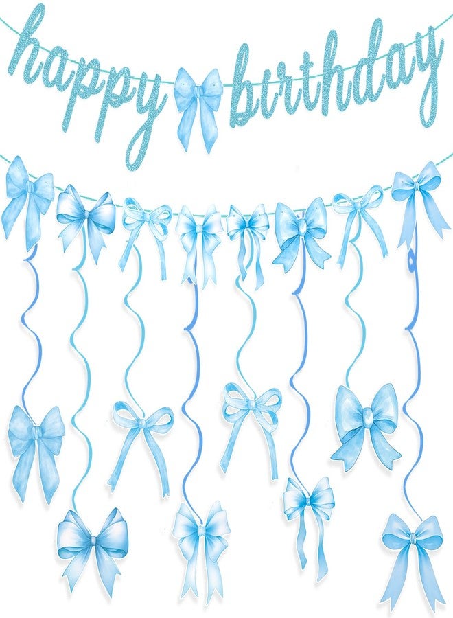 Haptda Blue Bow Birthday Banner Garland with Hanging Swirls for Baby Blue Bow Party Decor Coquette Birthday Decorations - Image 1