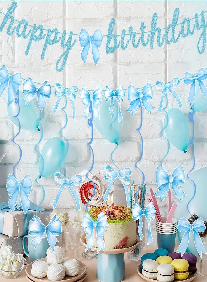 Haptda Blue Bow Birthday Banner Garland with Hanging Swirls for Baby Blue Bow Party Decor Coquette Birthday Decorations - Image 5