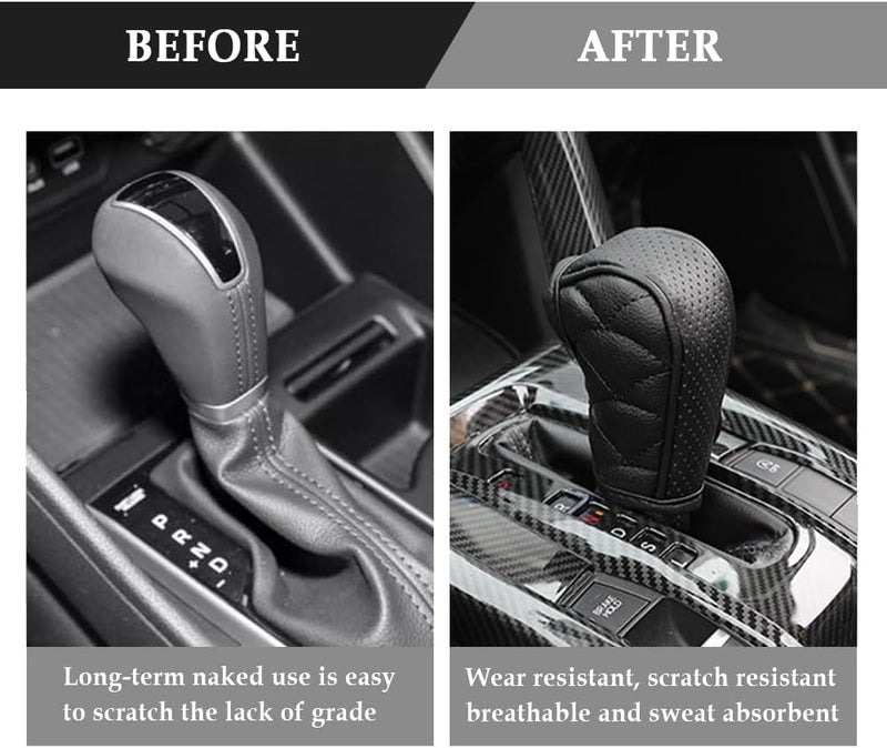 Leather Gear Shift Cover with Breathable Design,Fashionable Shift Knob Cover for Car Decor,Universal Car Accessories Interior Gear Shift Knob Cover Protect Shift Knob (Black) - Image 4
