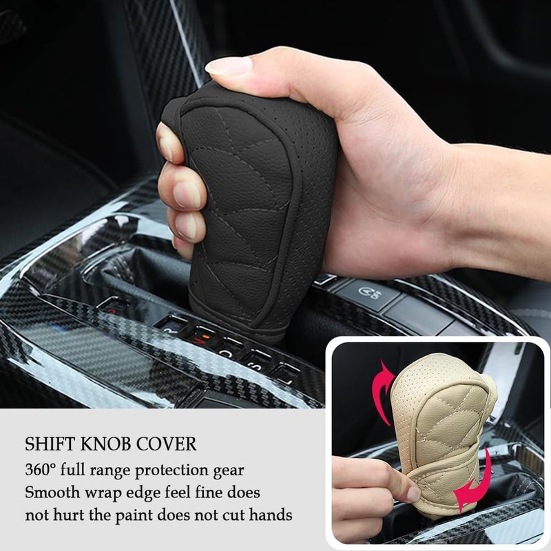 Leather Gear Shift Cover with Breathable Design,Fashionable Shift Knob Cover for Car Decor,Universal Car Accessories Interior Gear Shift Knob Cover Protect Shift Knob (Black) - Image 2