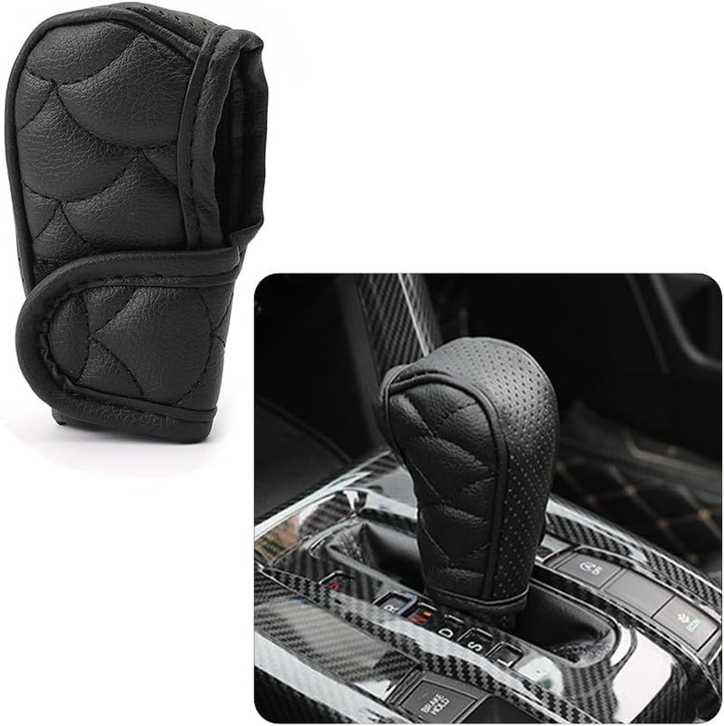 Leather Gear Shift Cover with Breathable Design,Fashionable Shift Knob Cover for Car Decor,Universal Car Accessories Interior Gear Shift Knob Cover Protect Shift Knob (Black) - Image 1