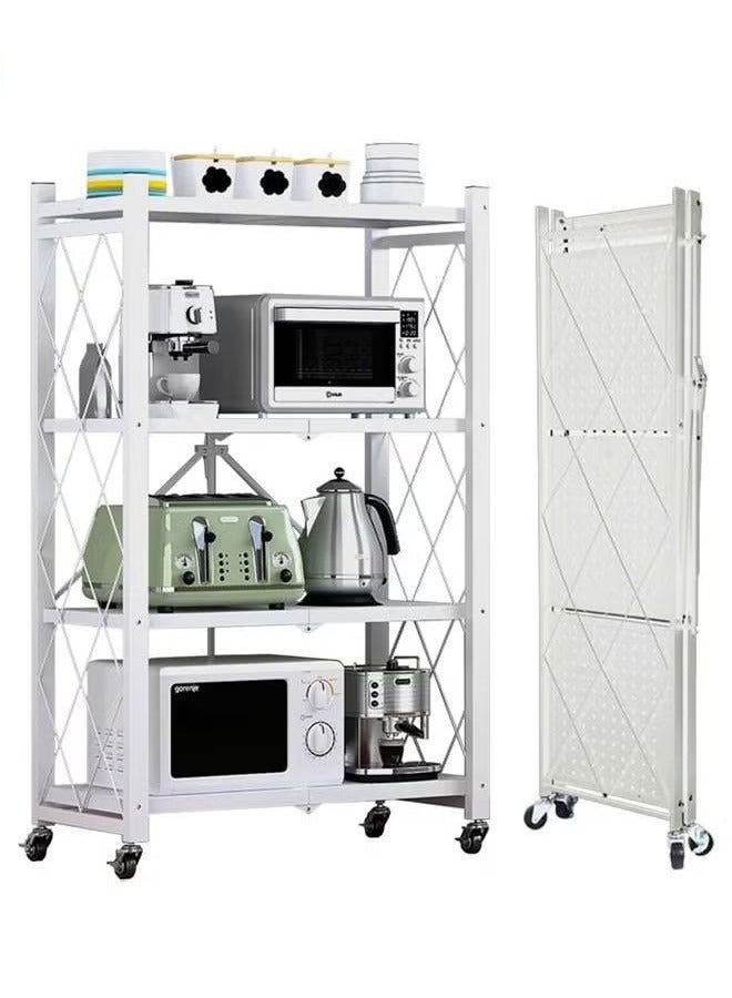 4-layer foldable storage rack with wheels, kitchen storage rack, pantry and closet organizer, white  - Image 1