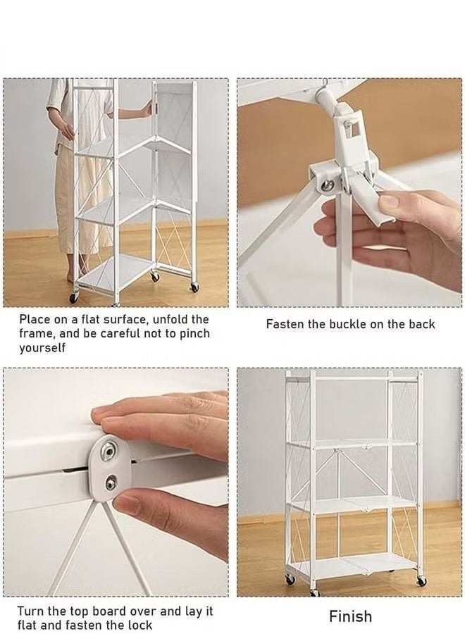 4-layer foldable storage rack with wheels, kitchen storage rack, pantry and closet organizer, white  - Image 3