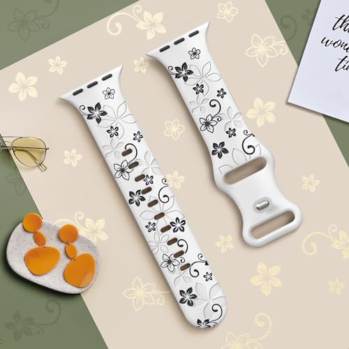 SuperNaNa Floral Engraved Bands Compatible with Apple Watch Band 41mm 40mm 44mm 45mm 42mm 38mm 46mm 49mm for Women,Cute Flower iWatch Bands Soft Silicone Sport Strap for iWatch Series SE 10 9 8 7 6 5 4 3 2 1 - Image 3