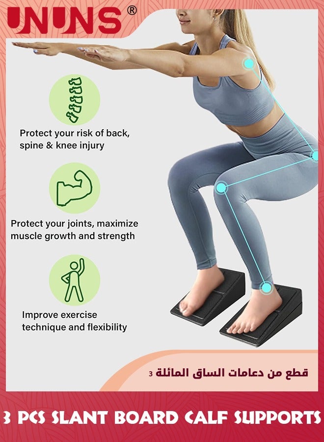 UNUNS كتلة إسفين القرفصاء، 3 قطع نقالة للساق من أجل إسفين القرفصاء، لوح مائل لمنحدر القرفصاء قابل للتعديل غير قابل للانزلاق، موسع للساق للخدمة الشاقة، منصة لوح مائلة للقرفصاء المرتفع ورفع الساق - Image 3