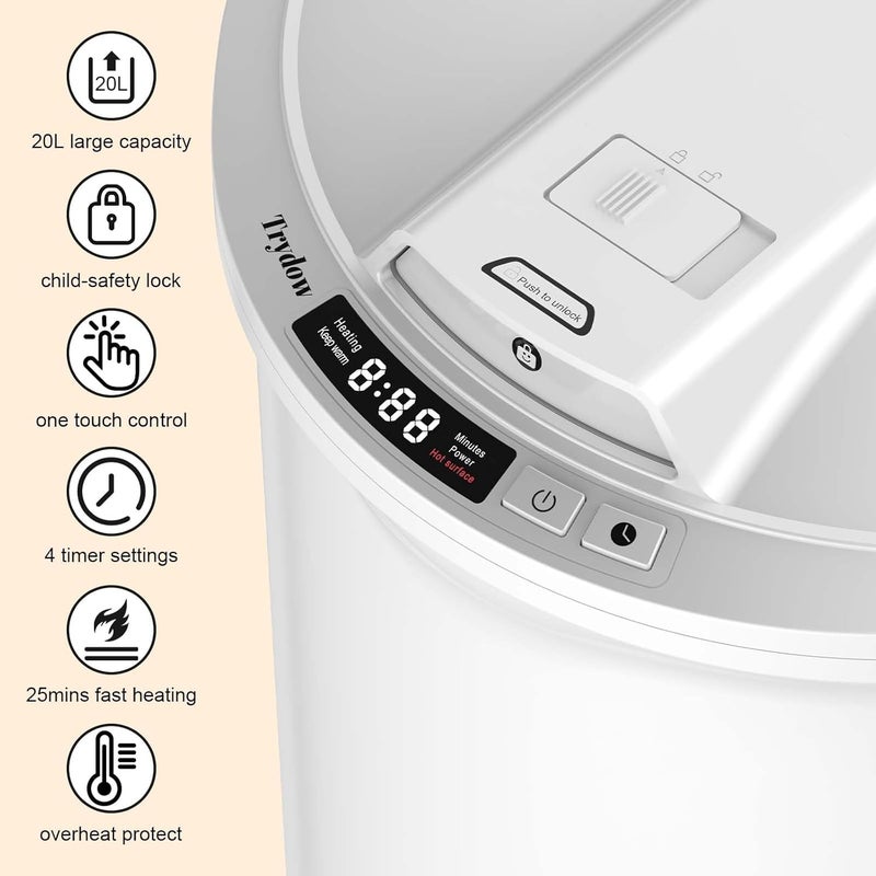 Trydow Ultra Large Capacity Towel Warmer Bucket, Rapid Heating with Timer, One-Button Digital Display Control, Safety Lock, Gifts for Him & Her, Auto Shut-Off, Fits 2 Large, Blankets, Bathrobes, PJ's - Image 2