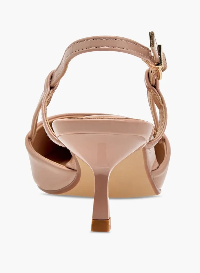 Celeste NUDE Women's Pointed Toe Slingback Shoes with Kitten Heels and Buckle Closure for Women | Best Price UAE