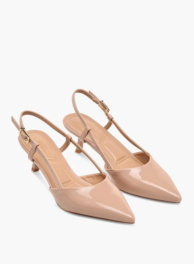 Celeste NUDE Women's Pointed Toe Slingback Shoes with Kitten Heels and Buckle Closure for Women | Best Price UAE