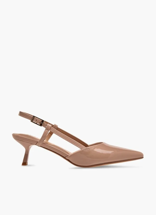 سيليست Women's Pointed Toe Slingback Shoes with Kitten Heels and Buckle Closure Ramadan Collection