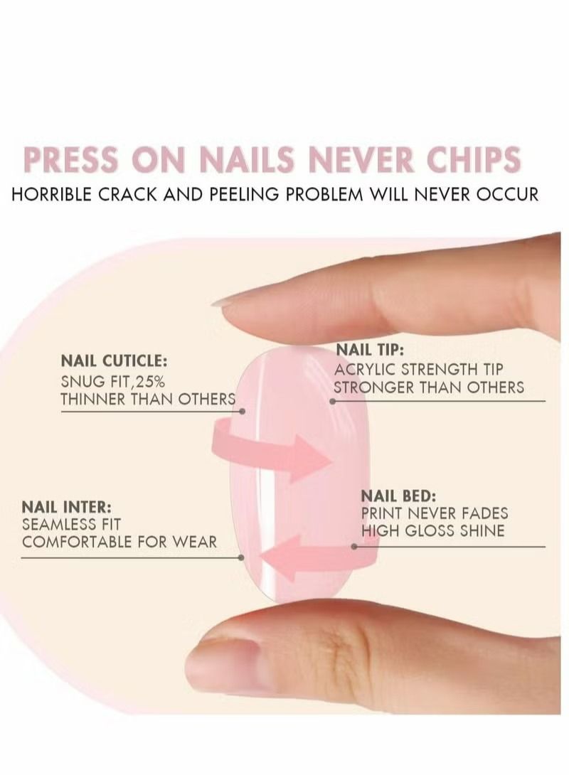 Press on Nails With 24 PCS Blue French Tip Extra Long Matte Nude Pink Ballerina Fake Nails with Rhinestones Square Glue Stick For Women Girls Finger Manicure False - Image 3