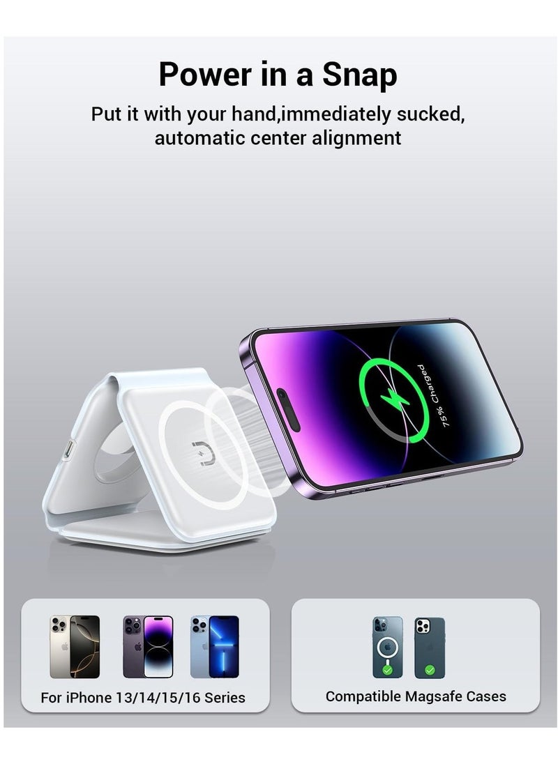 ELTRAZONE Wireless Charger 3-in-1 Magnetic Foldable Charging Station | Fast Wireless Charging for iPhone 13/12/11 Pro Max/X/Xs Max/8/8 Plus, AirPods 3/2/Pro, iWatch Series 7/6/5/SE/4/3/2, Samsung Phones (White), USB-C  - Image 2