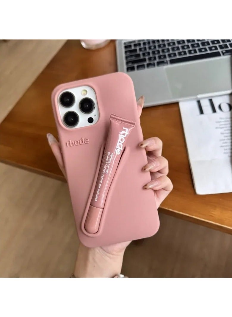Rhode Soft Silicone Lipstick Holder Case for iPhone 15 16 Pro Max 14 Plus 13 12 11 ProMax Portable Lip Gloss Storage Protective Cover