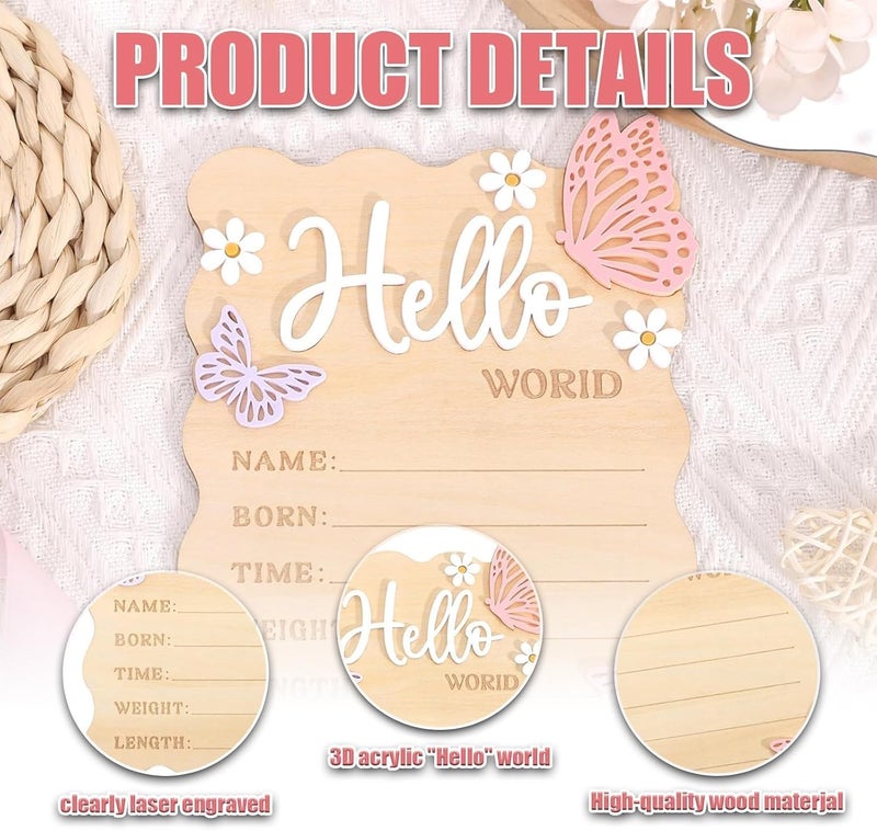 كاست ويف لوحة ترحيب مخصصة "Hello World" للأطفال حديثي الولادة - لوحة خشبية لإعلان الولادة للأولاد والبنات - لوحة ترحيب باسم الطفل المخصص - دعامة تصوير لباب المستشفى وديكور الحضانة كهدية - Image 3