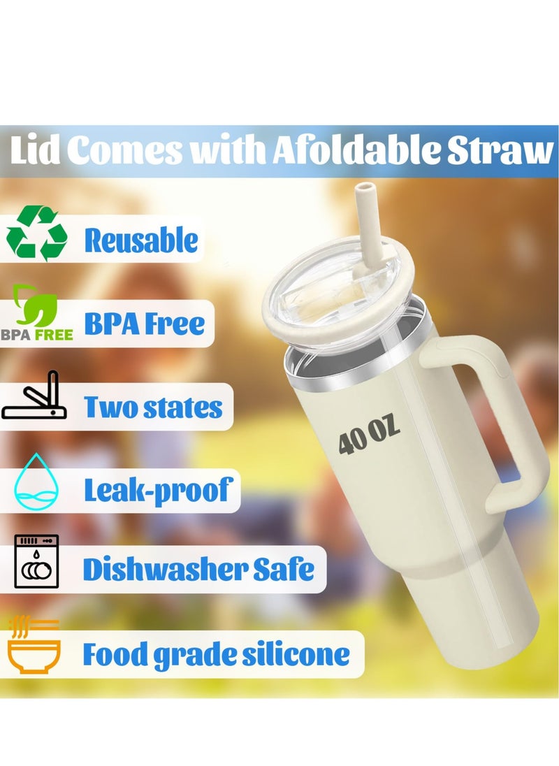 Generic - 2 Pack 40 Oz Tumbler Flip Straw Lid Replacement Fit For Stanley Quencher Spill Proof Splash Resistant Tumbler Lids Reusable Tumbler Cover For Stanley Cup White - Image 1