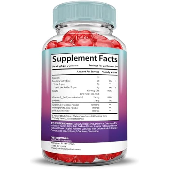 Justified Laboratories (2 Pack) Ultra Prime Keto ACV Gummies Advanced Formula 1000MG UltraPrime Keto Gummies Apple Cider Vinegar Formulated with Pomegranate Beet Juice Powder B12 Vegan Non GMO 120 Gummys - Image 5
