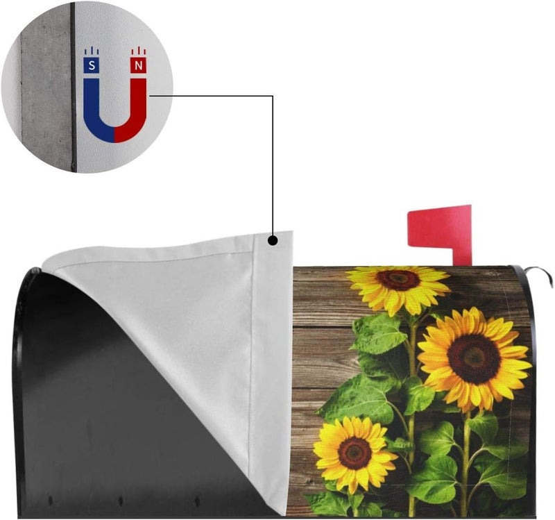 Mount Hour Autumn Sunflowers Wood Pattern Mailbox Covers Magnetic Post Box Cover Wraps Large Size 25.5x21 Inches for Garden Yard Decor - Image 3