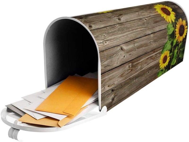 Mount Hour Autumn Sunflowers Wood Pattern Mailbox Covers Magnetic Post Box Cover Wraps Large Size 25.5x21 Inches for Garden Yard Decor - Image 5