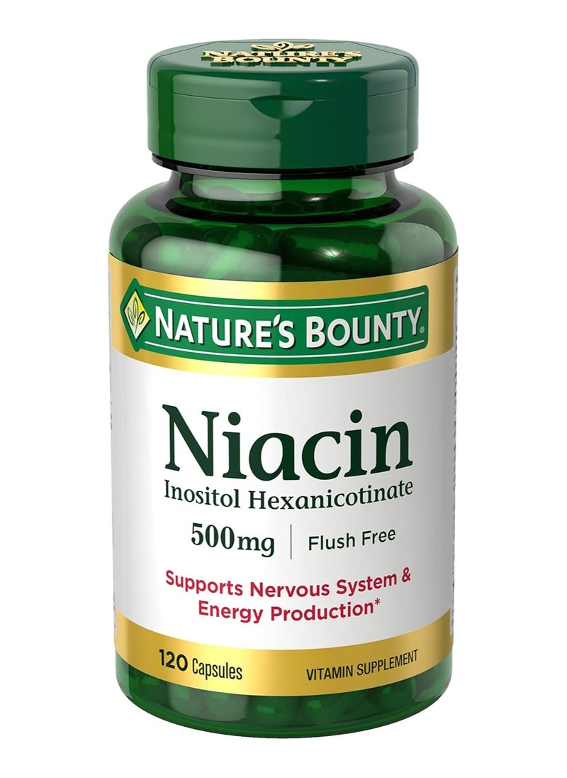 NATURE'S BOUNTY - Niacin Flush Pills And Supplement, Supports Nervous System And Energy Production, 500Mg, 120 Capsules - Image 1
