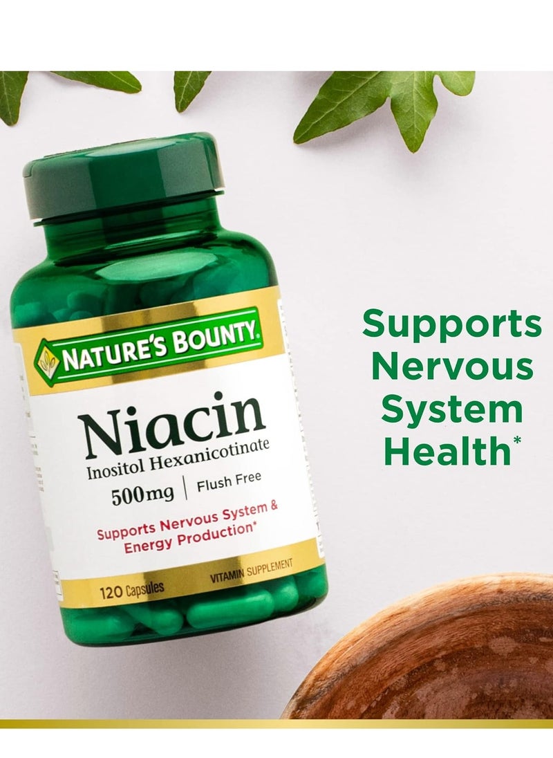 NATURE'S BOUNTY - Niacin Flush Pills And Supplement, Supports Nervous System And Energy Production, 500Mg, 120 Capsules - Image 1