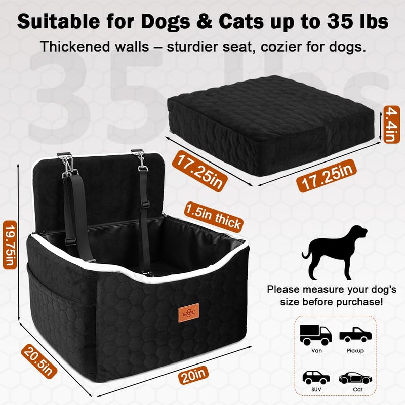 SZEE Dog Car Seat for Small/Medium Sized Dogs up to 35 lbs, Dog Booster Car Seat with Detachable Protective Leather Cover, Save Cleaning Effort, Reclinable Backrest (Black) - Image 5