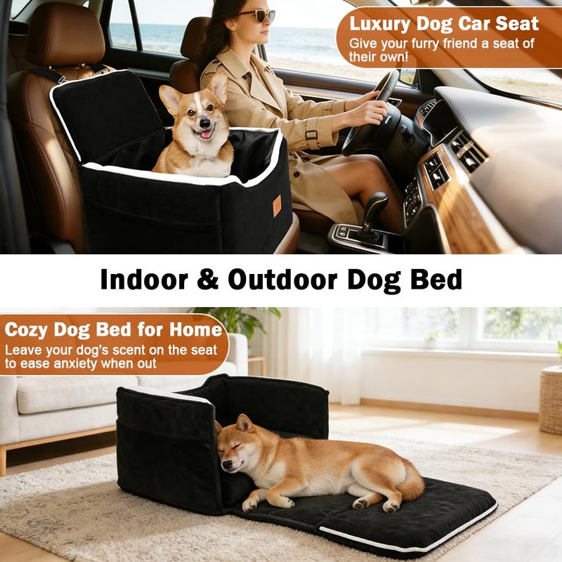SZEE Dog Car Seat for Small/Medium Sized Dogs up to 35 lbs, Dog Booster Car Seat with Detachable Protective Leather Cover, Save Cleaning Effort, Reclinable Backrest (Black) - Image 2