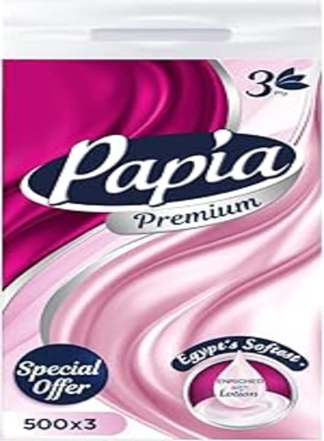 Papia Facial Tissue - PE MultiPack - 3 Ply - 500 X 3 - premium "Lotion"
