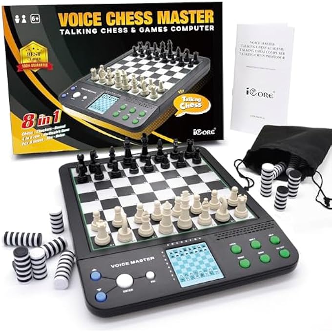 آي كور مجموعة كمبيوتر الشطرنج الإلكترونية الناطقة ICORE أكاديمية الشطرنج الصوتية المغناطيسيةمجموعة الشطرنج ألعاب السبورد 8in1 100 برامج كمبيوتر تكتيكات الممارسة للأطفال الكبار - Image 2