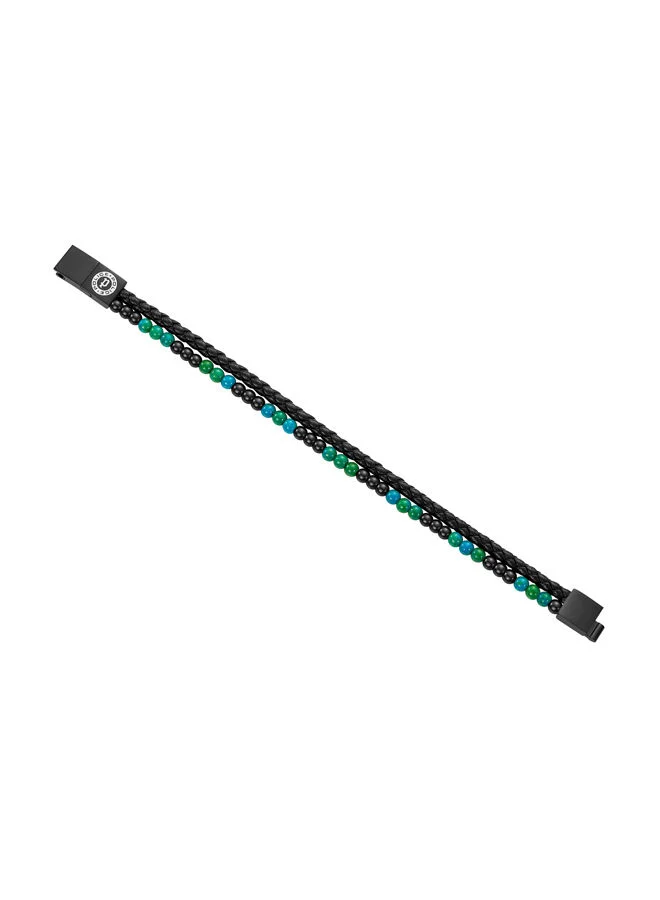 بوليس Dual Bracelet for Men Stainless Steel and Black Leather with Onyx Green BeadsPEAGB0011701