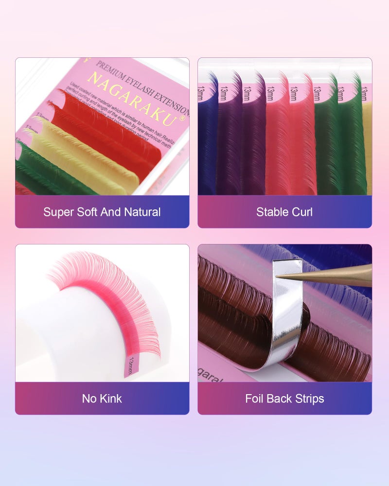NAGARAKU Colored Eyelash Extensions 8 Colors Rainbow 0.07mm C curl 12mm Purple Blue Pink Brown Individual Lashes Soft Natural Professional Salon Supplies - Image 4