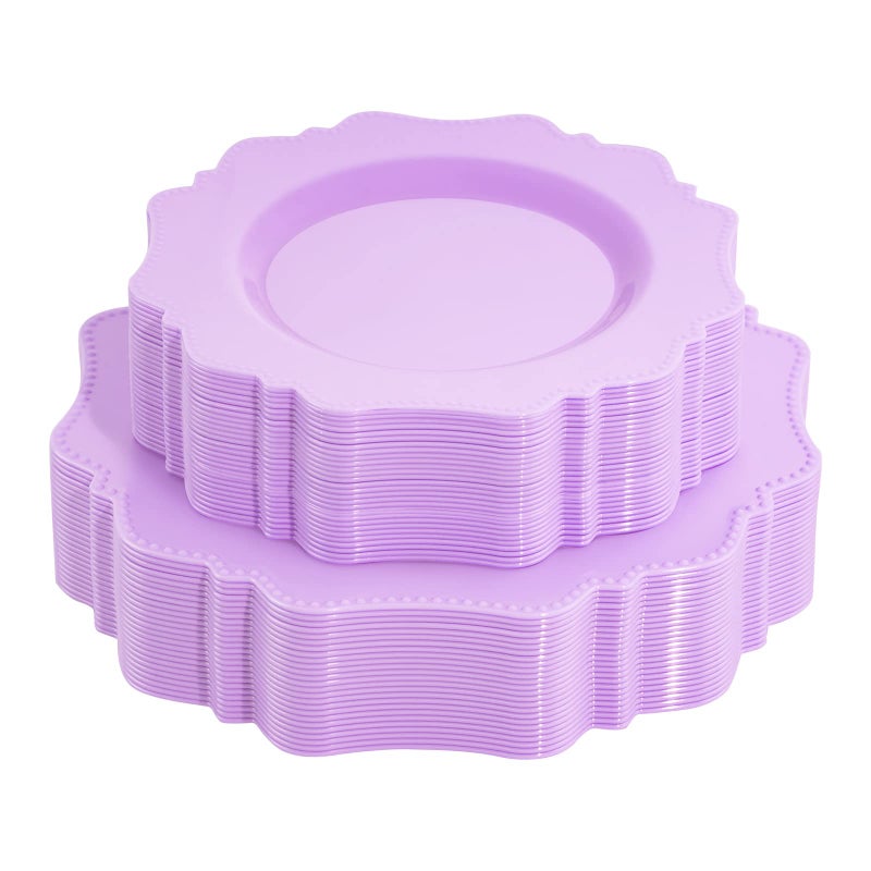 COLOSUS Disposable Lavender Purple Plastic Party Plates 60Pcs set Heavy Duty 30 Dinner plate 10.5  and 30 Salad/Dessert Plate 8.25  for Easter day Party Dinner - Image 1