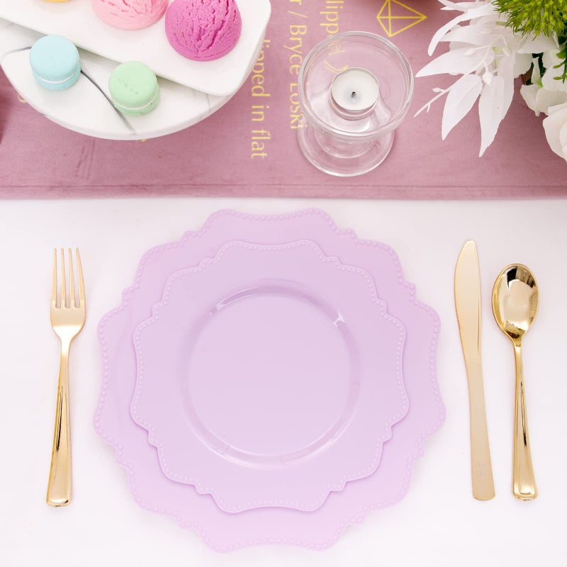 COLOSUS Disposable Lavender Purple Plastic Party Plates 60Pcs set Heavy Duty 30 Dinner plate 10.5  and 30 Salad/Dessert Plate 8.25  for Easter day Party Dinner - Image 4