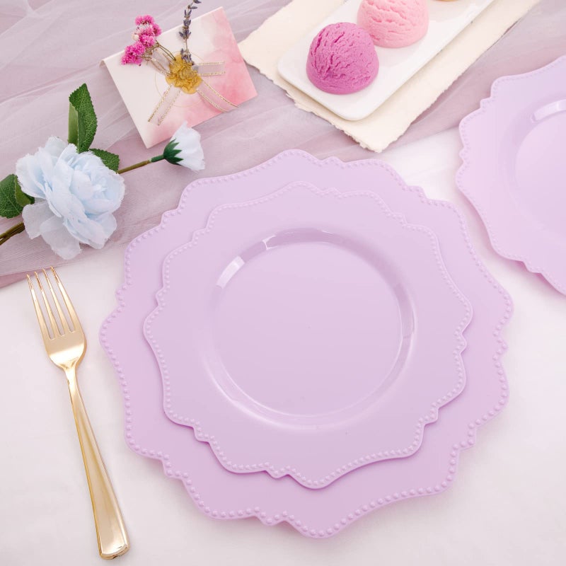 COLOSUS Disposable Lavender Purple Plastic Party Plates 60Pcs set Heavy Duty 30 Dinner plate 10.5  and 30 Salad/Dessert Plate 8.25  for Easter day Party Dinner - Image 5