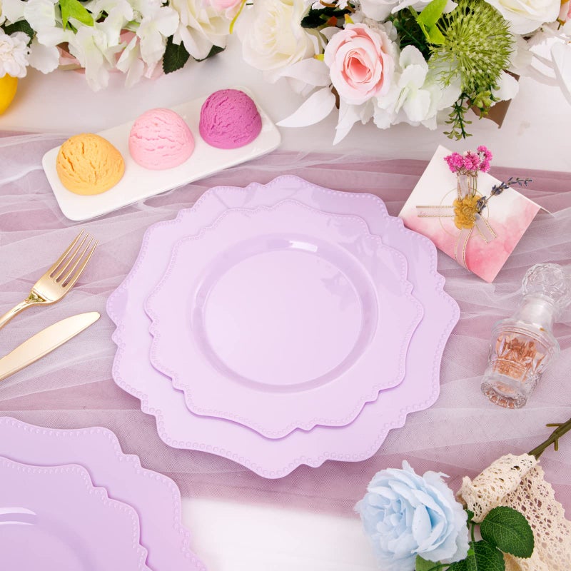COLOSUS Disposable Lavender Purple Plastic Party Plates 60Pcs set Heavy Duty 30 Dinner plate 10.5  and 30 Salad/Dessert Plate 8.25  for Easter day Party Dinner - Image 3