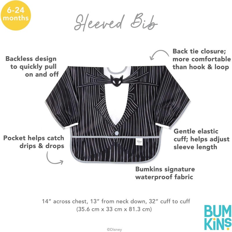 Bumkins Disney Sleeved Bib for Girl or Boy Baby and Toddler for 624 Mos Essential Must Have for Eating Feeding Baby Led Weaning Supplies Long Sleeve Mess Saving Food Catcher Jack Skellington - Image 5