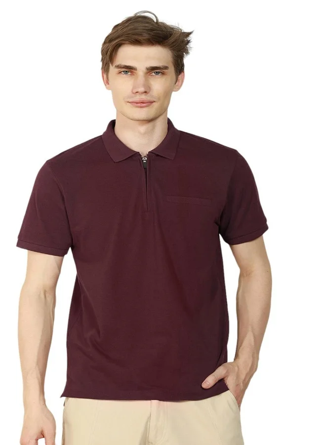 Dennis Lingo Regular Fit Rust Cotton-Poly T-Shirt Polo Neck
