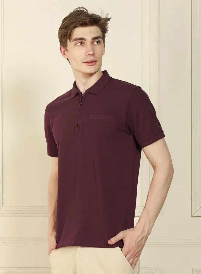 Dennis Lingo Regular Fit Rust Cotton-Poly T-Shirt Polo Neck