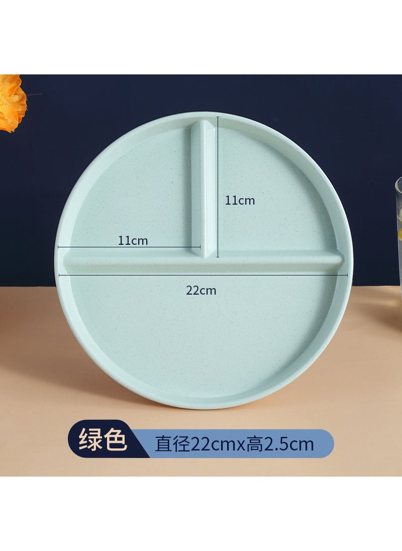 Generic - Divided Plate Fat-reducing Dinner Plate Divided Plate Single-person Meal Quantitative Plate Three-compartment Household Adult Drop-resistant Plastic Plate Round three-grid disc [dark green]-naked - Image 1