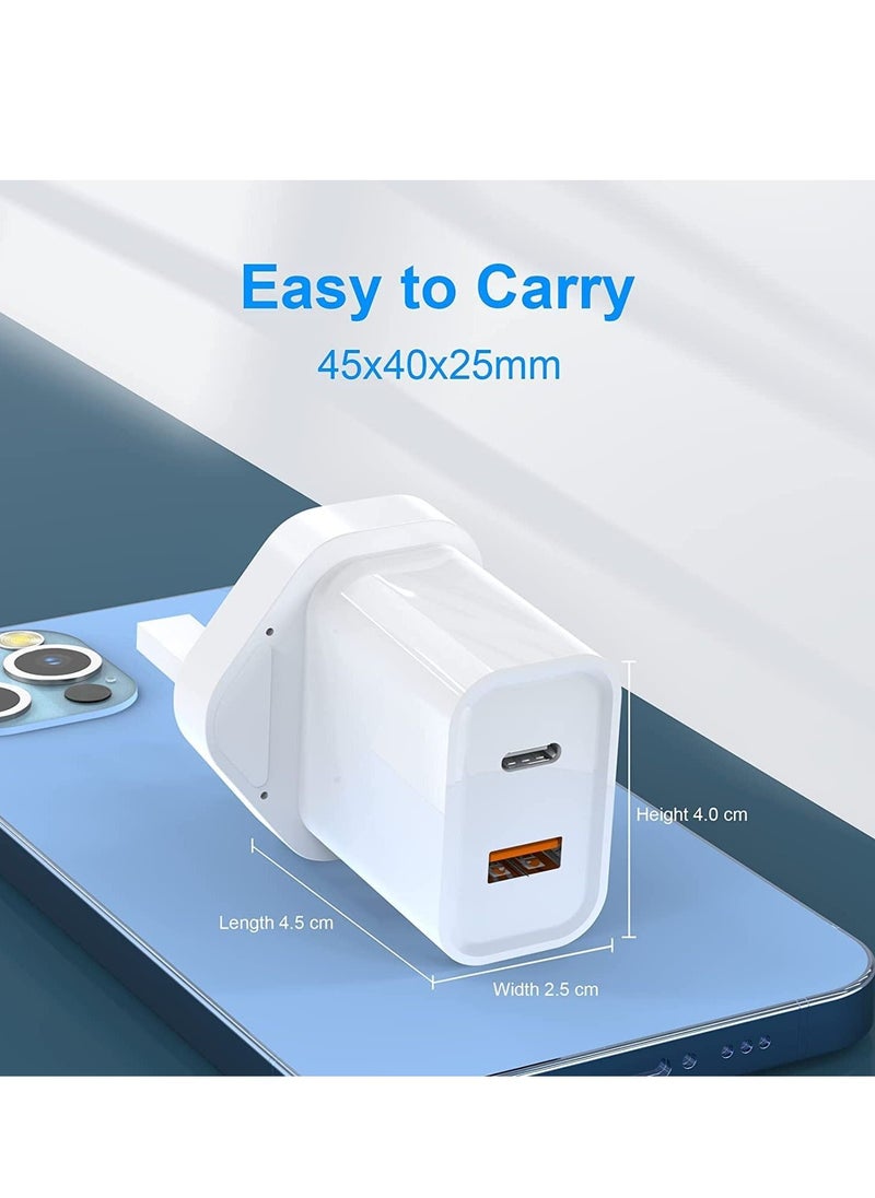 Generic - 20W USB C Fast Charger for Samsung Galaxy A13/ A14/ A51/M13; Xiaomi Redmi 10 2022/10 /10C 4G/ 10 Power; Google Pixel 7, Dual Port Type-C QC3.0 Wall Adapter - Image 1