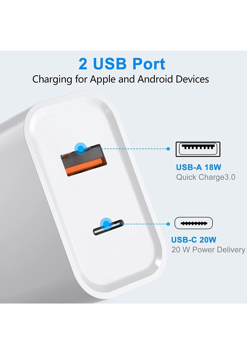 Generic - 20W USB C Fast Charger for Samsung Galaxy A13/ A14/ A51/M13; Xiaomi Redmi 10 2022/10 /10C 4G/ 10 Power; Google Pixel 7, Dual Port Type-C QC3.0 Wall Adapter - Image 1