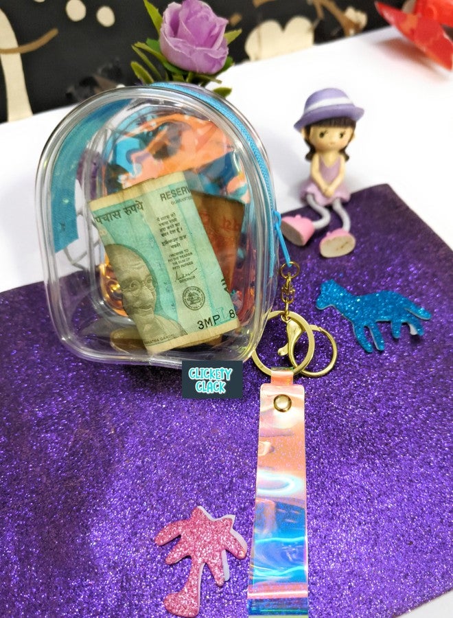 CLICKETY CLACK™ Attractive cute cartoon Water Glitter Liquid Holographic small purse with Keychain Strap/Gifting option for loved ones birthday theme parties return gift favour (Pack-1) (Space) - Image 5