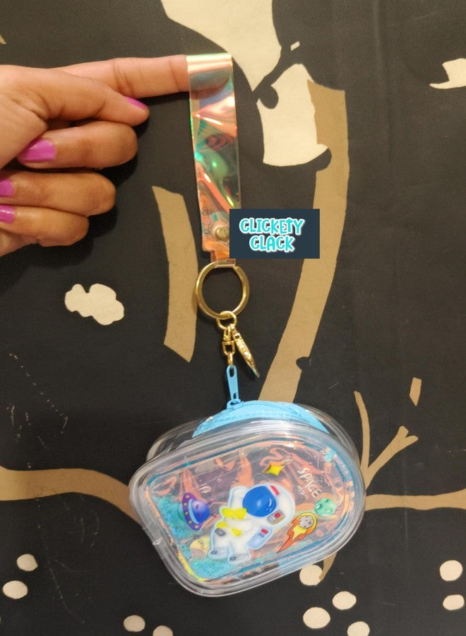CLICKETY CLACK™ Attractive cute cartoon Water Glitter Liquid Holographic small purse with Keychain Strap/Gifting option for loved ones birthday theme parties return gift favour (Pack-1) (Space) - Image 4